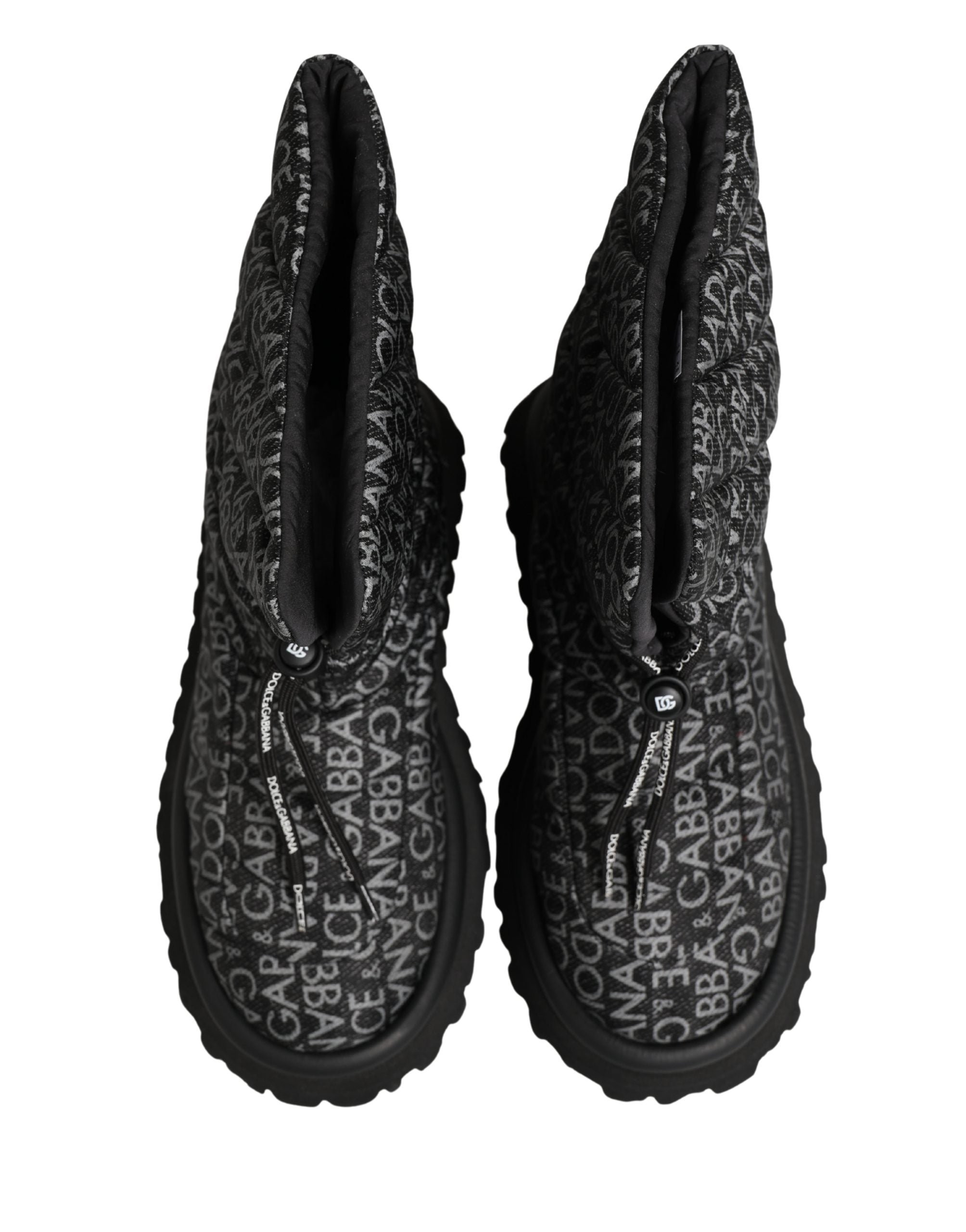 Dolce & Gabbana Black Logo Print Lace Up Snow Boots Shoes