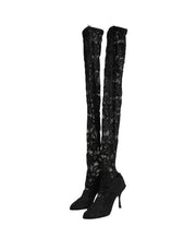 Dolce & Gabbana Black Taormina Lace Socks Boots Pumps Shoes