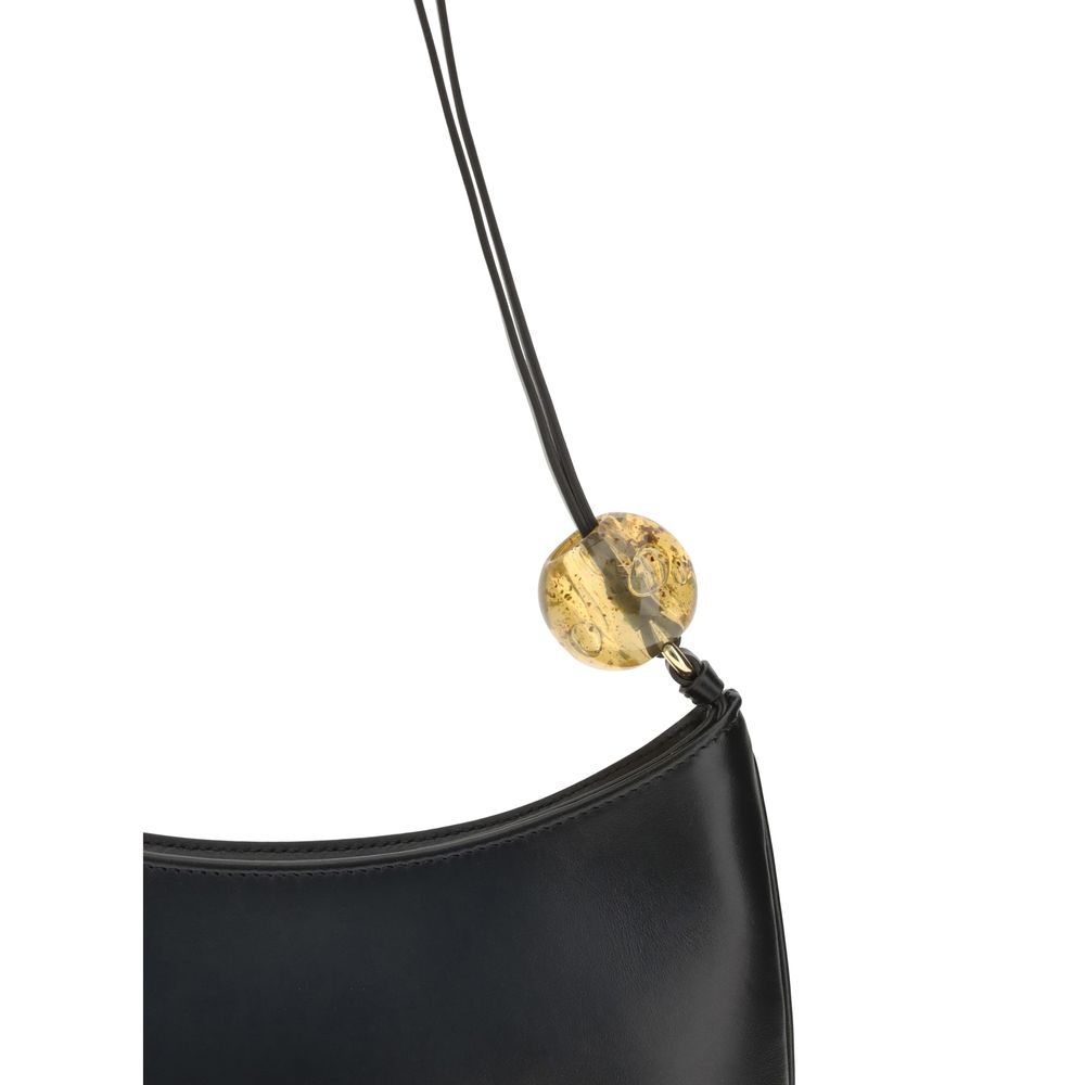 Borsa a Spalla Jacquemus Bisou Perle Grande in Pelle Nera