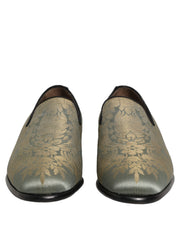 Dolce & Gabbana Gold Floral Jacquard Slip On Loafers Shoes