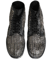 Dolce & Gabbana Black Leather Runway Studs Ankle Boots Shoes