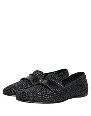 Dolce & Gabbana Black Woven Raffia Slip On Loafers Shoes