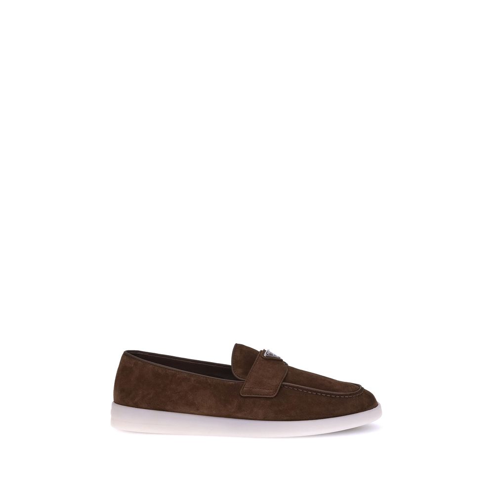 Prada Loafers Uomo in Suede Marrone Suola Piatta AW25
