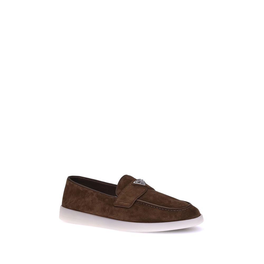 Prada Loafers Uomo in Suede Marrone Suola Piatta AW25