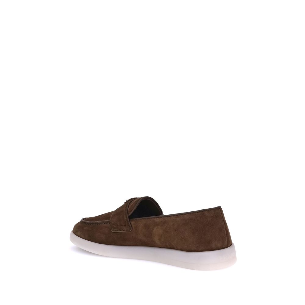 Prada Loafers Uomo in Suede Marrone Suola Piatta AW25