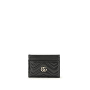 Portacarte Gucci GG Marmont Matelassé Nero in Pelle di Agnello Chevron con Doppia G