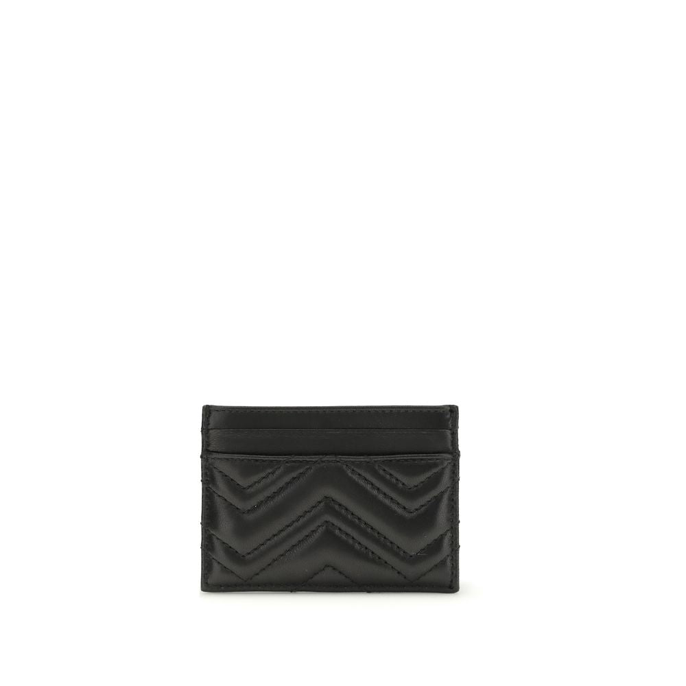 Portacarte Gucci GG Marmont Matelassé Nero in Pelle di Agnello Chevron con Doppia G