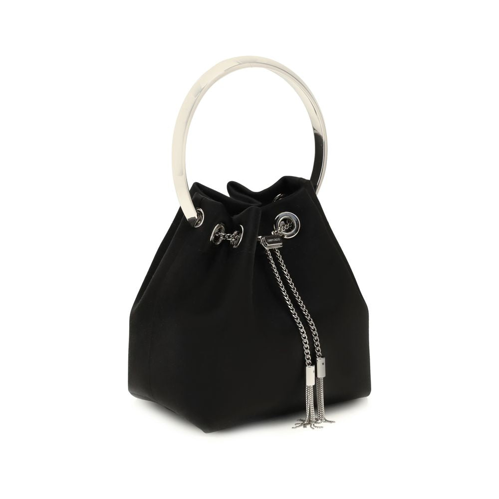 Borsa Secchiello Jimmy Choo Bon Bon in Seta Nera Manico Tondo
