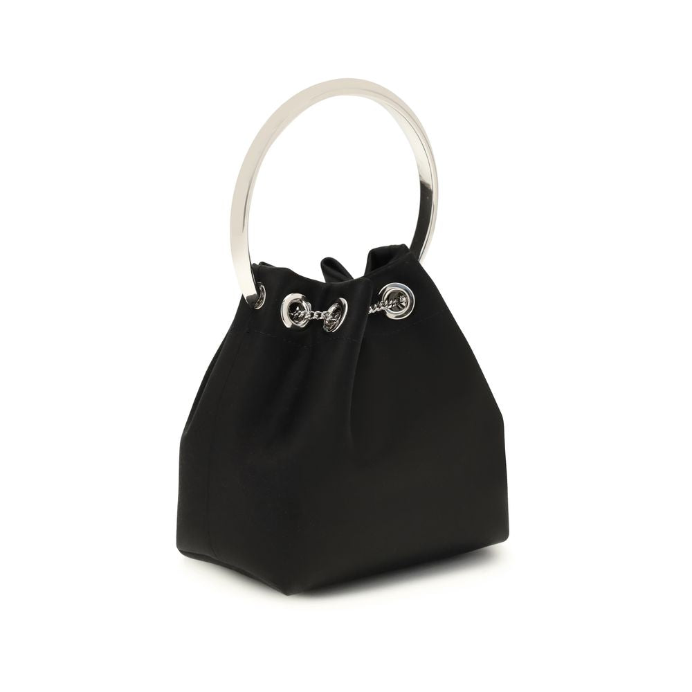Borsa Secchiello Jimmy Choo Bon Bon in Seta Nera Manico Tondo