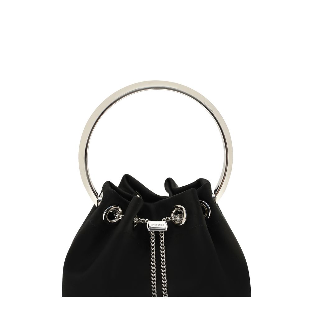 Borsa Secchiello Jimmy Choo Bon Bon in Seta Nera Manico Tondo