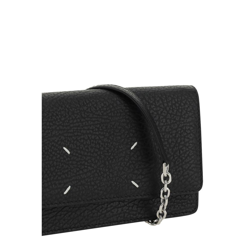 Maison Margiela Borsa Portafoglio in Pelle Vitello Grained Nera Tracolla a Catena