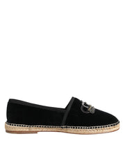 Dolce & Gabbana Black Embellished Crown Flat Espadrilles Shoes