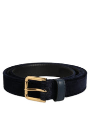 Dolce & Gabbana Dark Blue Velvet Gold-Tone Metal Buckle Belt