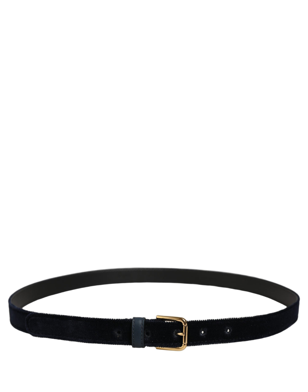 Dolce & Gabbana Dark Blue Velvet Gold-Tone Metal Buckle Belt