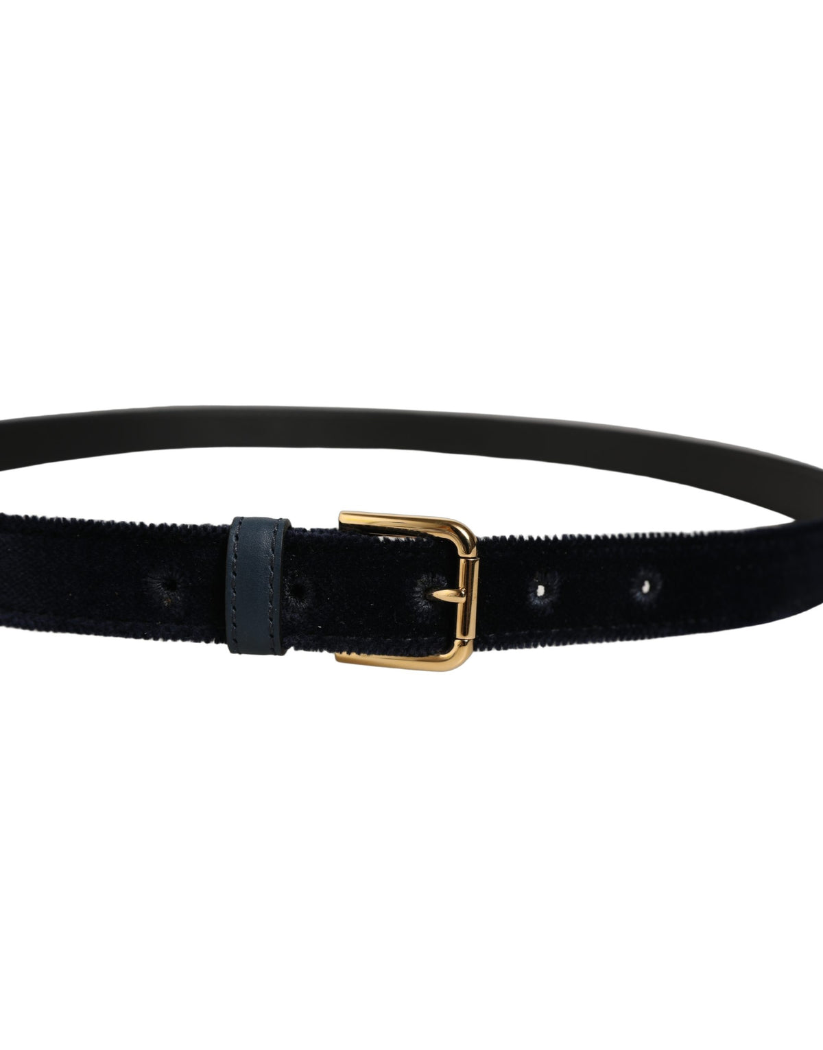 Dolce & Gabbana Dark Blue Velvet Gold-Tone Metal Buckle Belt