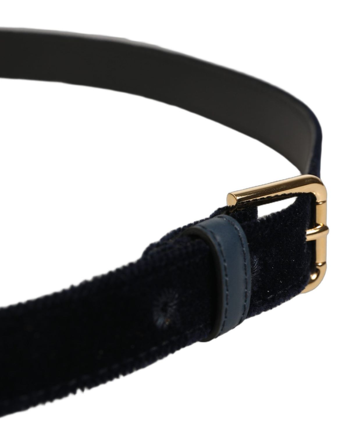 Dolce & Gabbana Dark Blue Velvet Gold-Tone Metal Buckle Belt