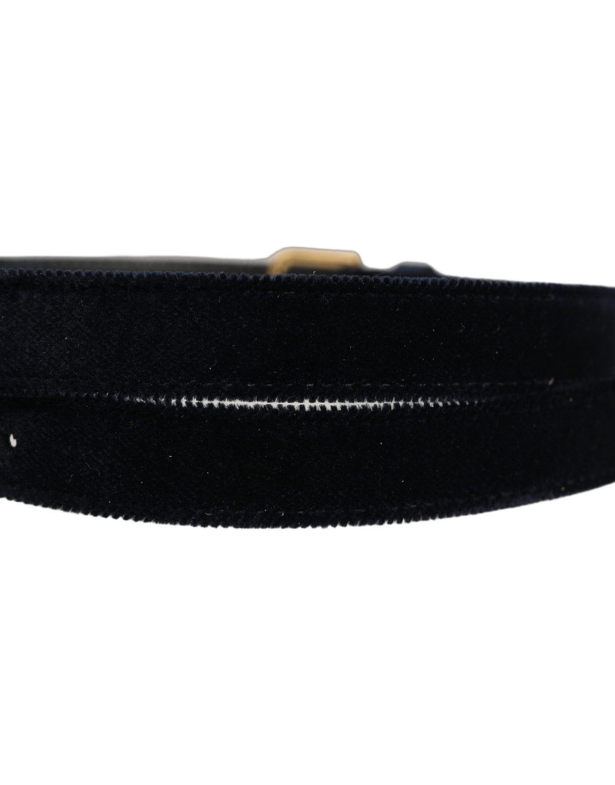 Dolce & Gabbana Dark Blue Velvet Gold-Tone Metal Buckle Belt