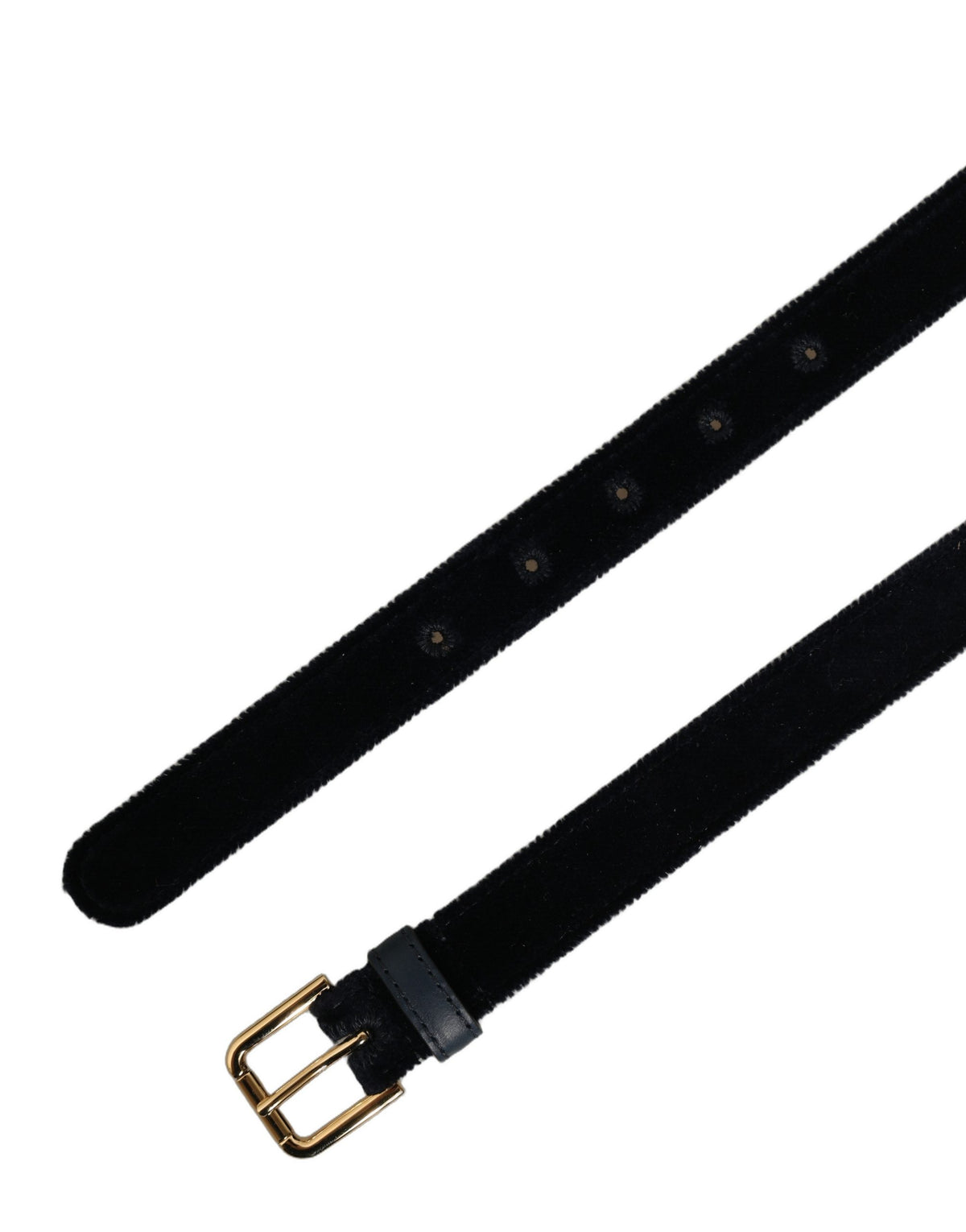 Dolce & Gabbana Dark Blue Velvet Gold-Tone Metal Buckle Belt
