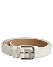Dolce & Gabbana White Leather Silver-Tone Metal Buckle Belt