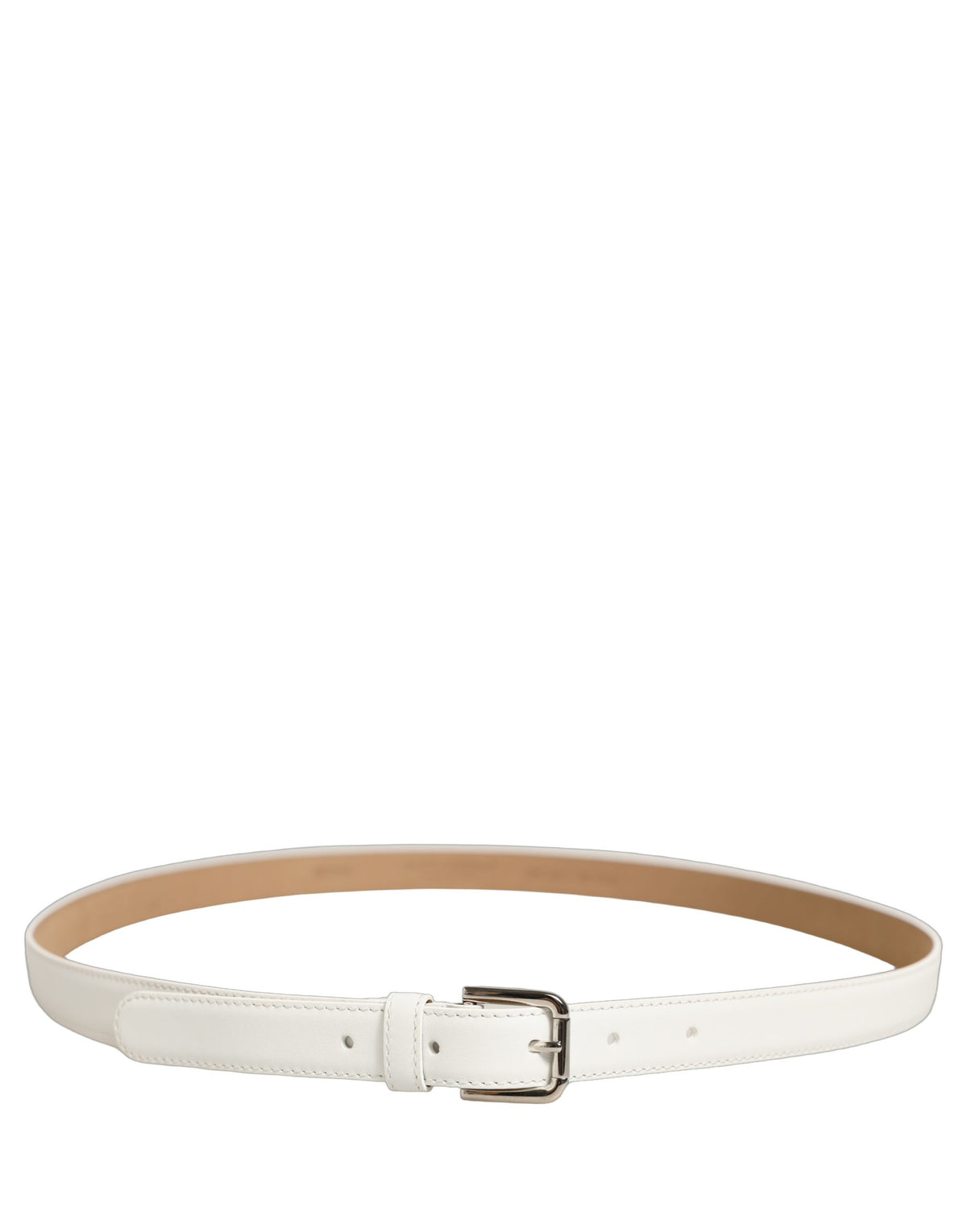 Dolce & Gabbana White Leather Silver-Tone Metal Buckle Belt