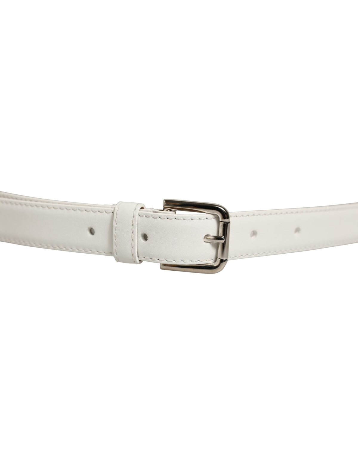 Dolce & Gabbana White Leather Silver-Tone Metal Buckle Belt