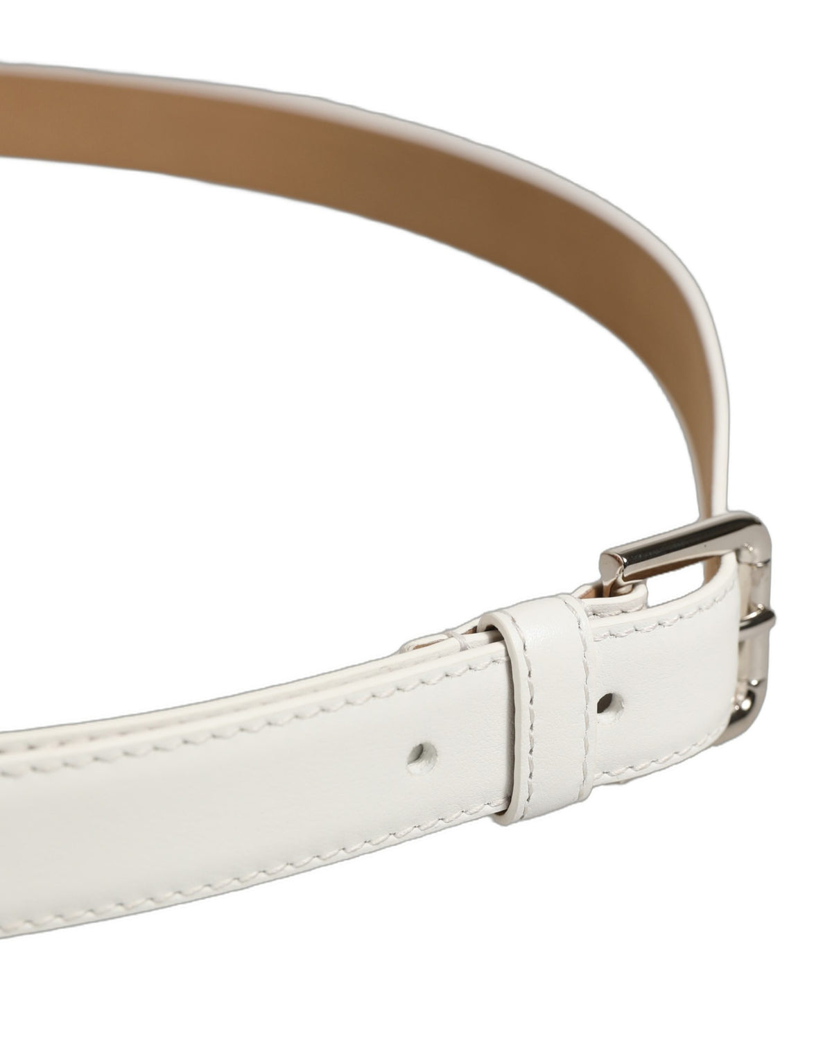 Dolce & Gabbana White Leather Silver-Tone Metal Buckle Belt
