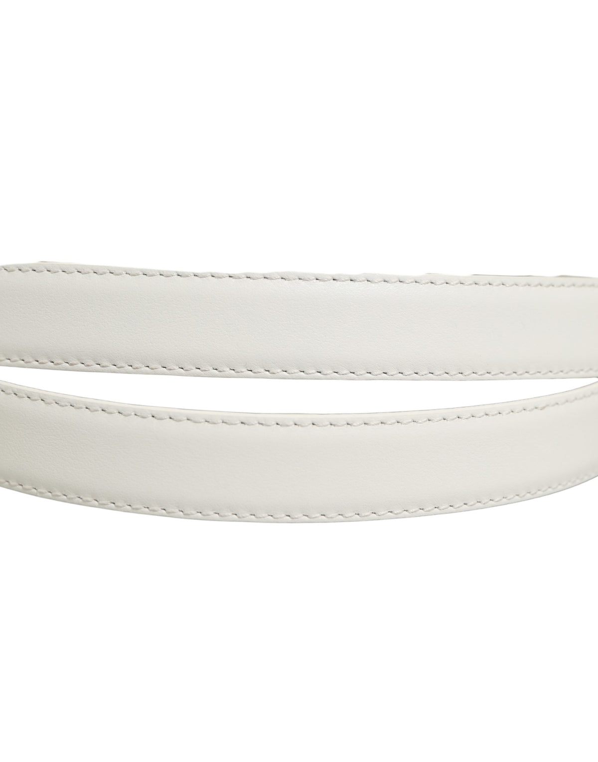 Dolce & Gabbana White Leather Silver-Tone Metal Buckle Belt