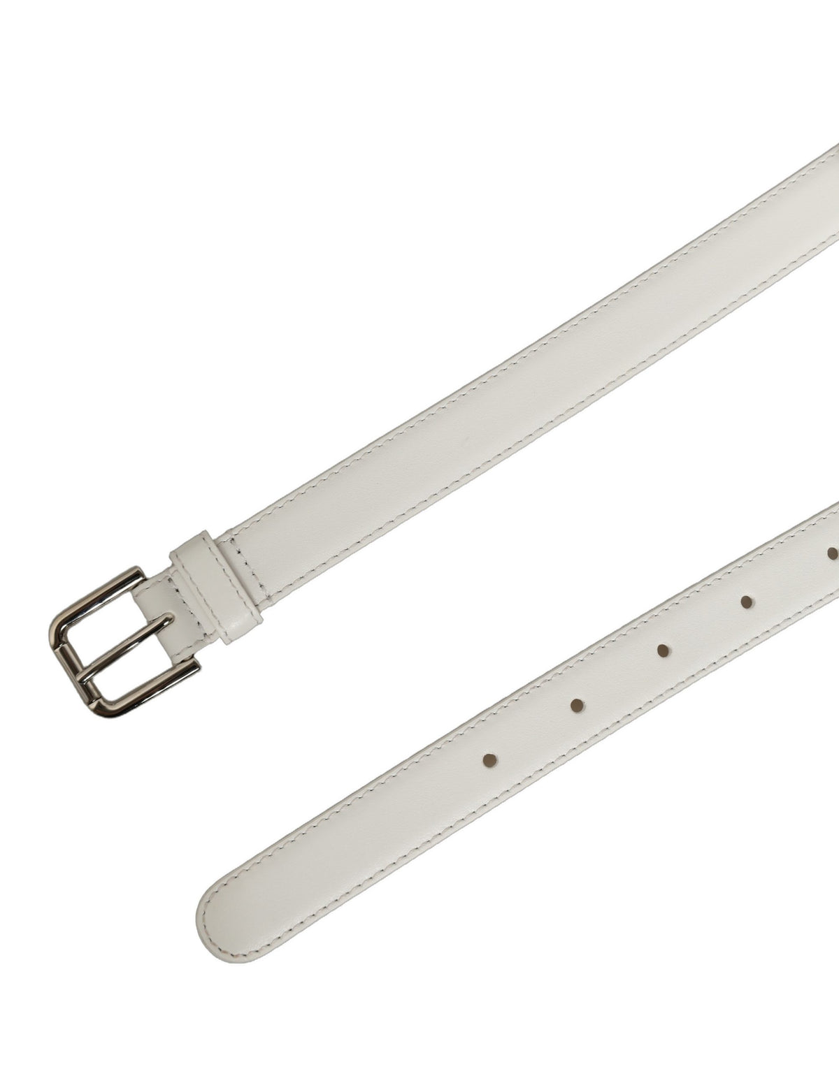 Dolce & Gabbana White Leather Silver-Tone Metal Buckle Belt