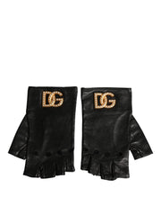 Dolce & Gabbana Black Embellished Wrist-Length Fingerless Gloves
