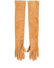 Dolce & Gabbana Tan Genuine Leather Suede Elbow-Length Gloves