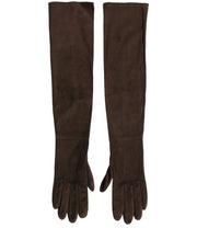 Dolce & Gabbana Brown Genuine Leather Suede Elbow-Length Gloves