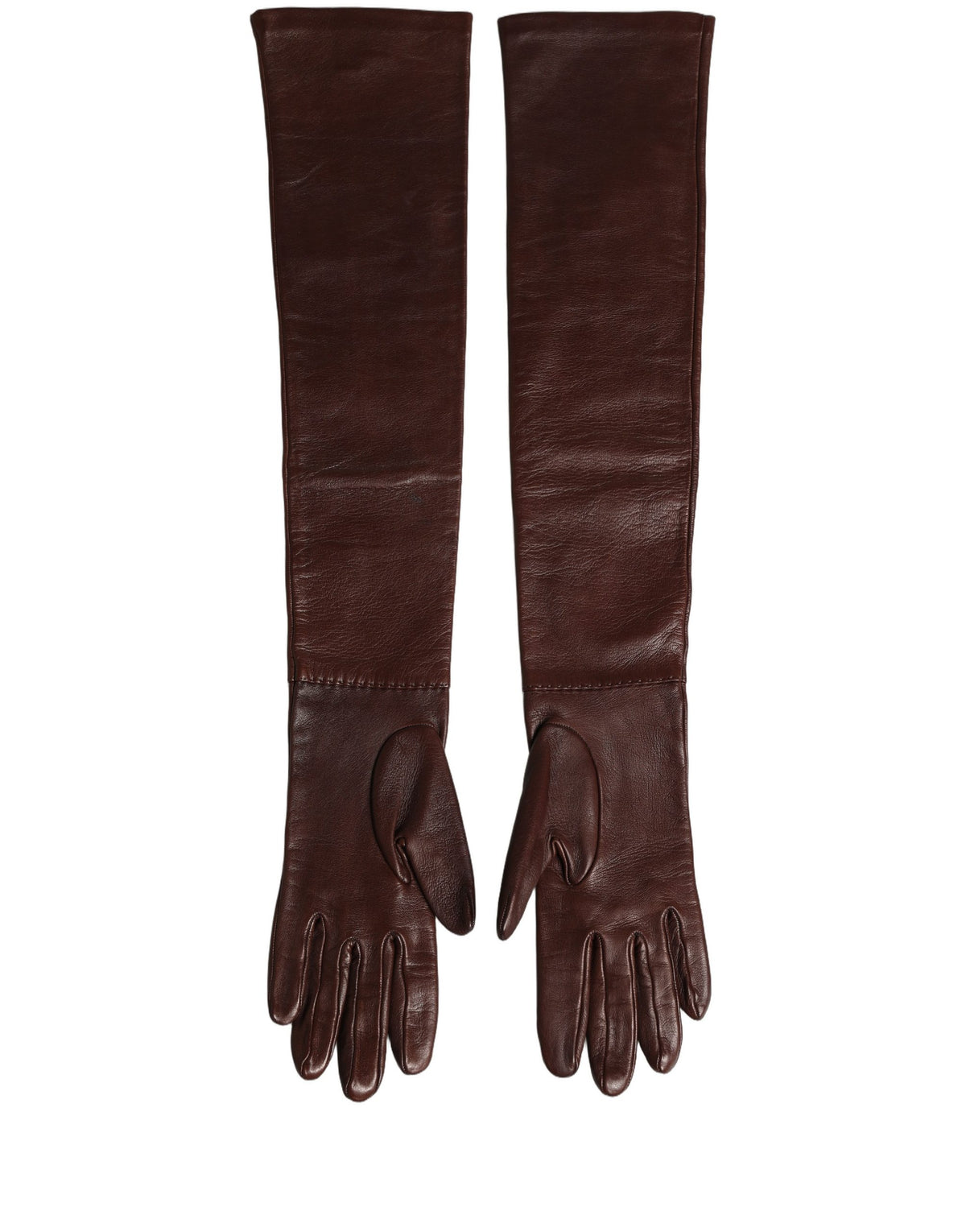 Dolce & Gabbana Brown Genuine Leather Long Elbow-Length Gloves