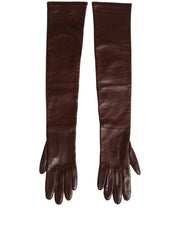 Dolce & Gabbana Brown Genuine Leather Long Elbow-Length Gloves