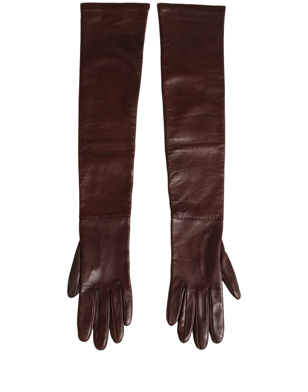 Dolce & Gabbana Brown Genuine Leather Long Elbow-Length Gloves