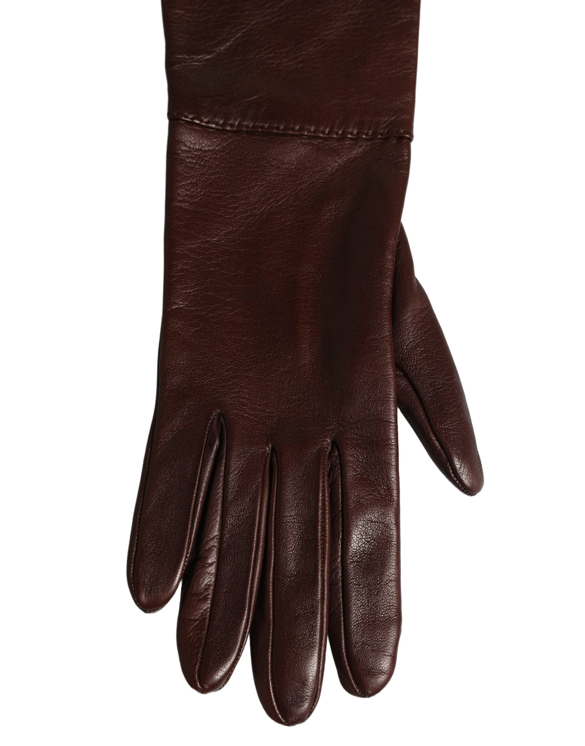 Dolce & Gabbana Brown Genuine Leather Long Elbow-Length Gloves
