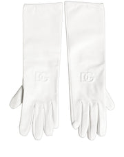 Dolce & Gabbana White Genuine Leather Embossed DG Logo Gloves