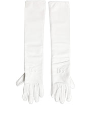 Dolce & Gabbana White Genuine Leather Embossed DG Logo Gloves