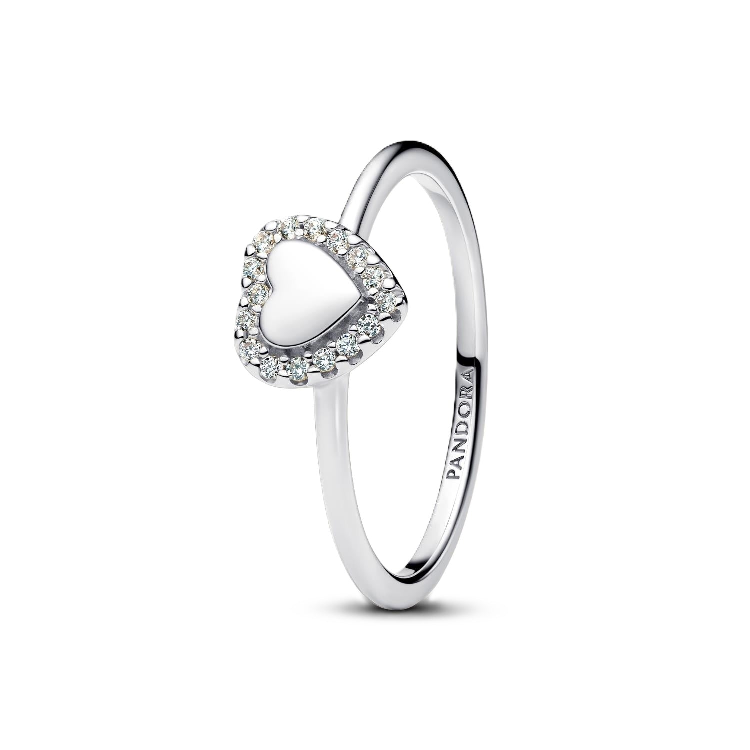 Pandora 925 Silver Pavé Solitaire Heart Ring Size 52 193801C01-52