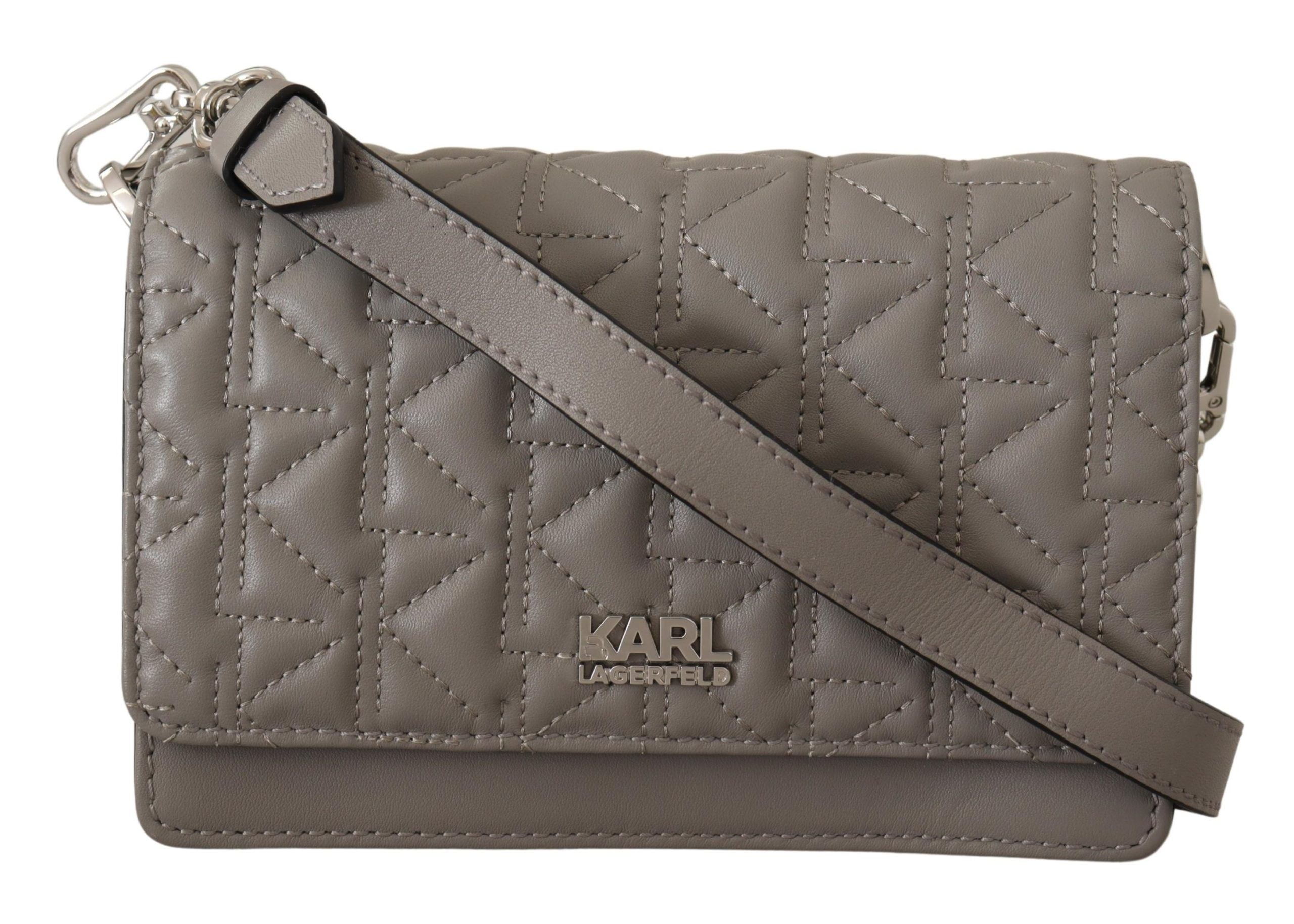 Karl Lagerfeld Light Gray Leather Crossbody Bag