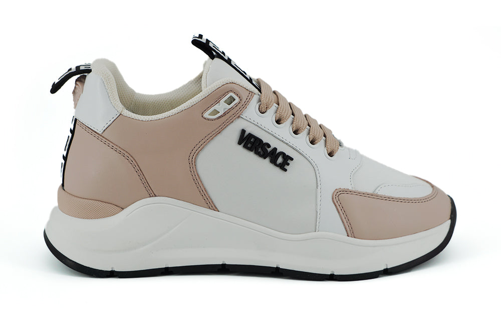 Versace Low-Top Sneakers in Pink and White Calfskin, Medusa Logo