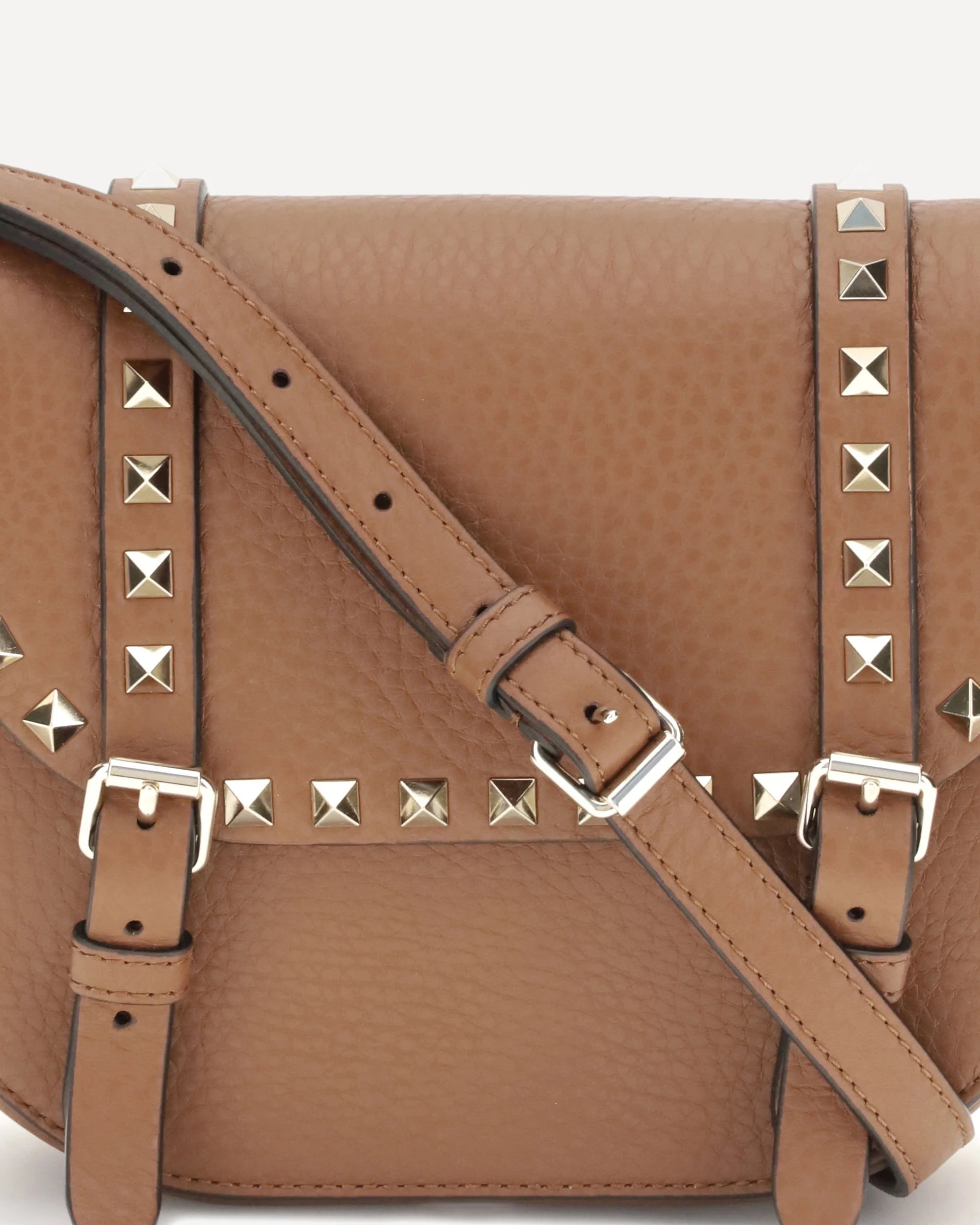 Valentino Garavani Rockstud Small Tote Bag in Light Brown Grained Leather