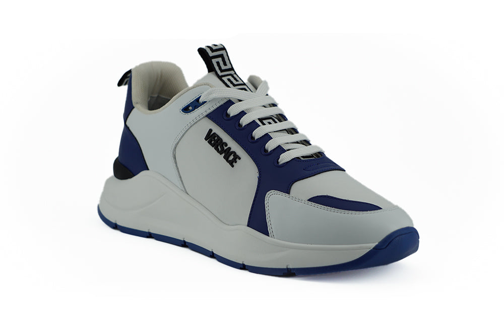 Versace Low-Top Sneakers in Blue and White Calfskin, Medusa Logo
