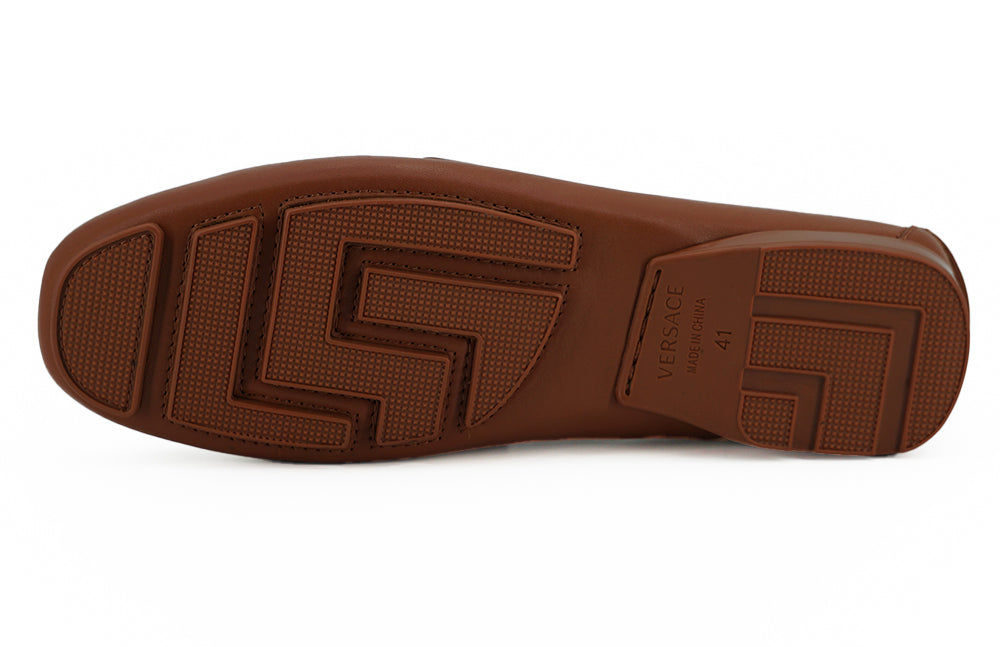 Versace Car Shoe Men's Loafers in Natural Brown Calfskin, Medusa Logo