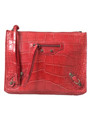 Balenciaga Classic Pouch in Red Exotic Alligator Leather