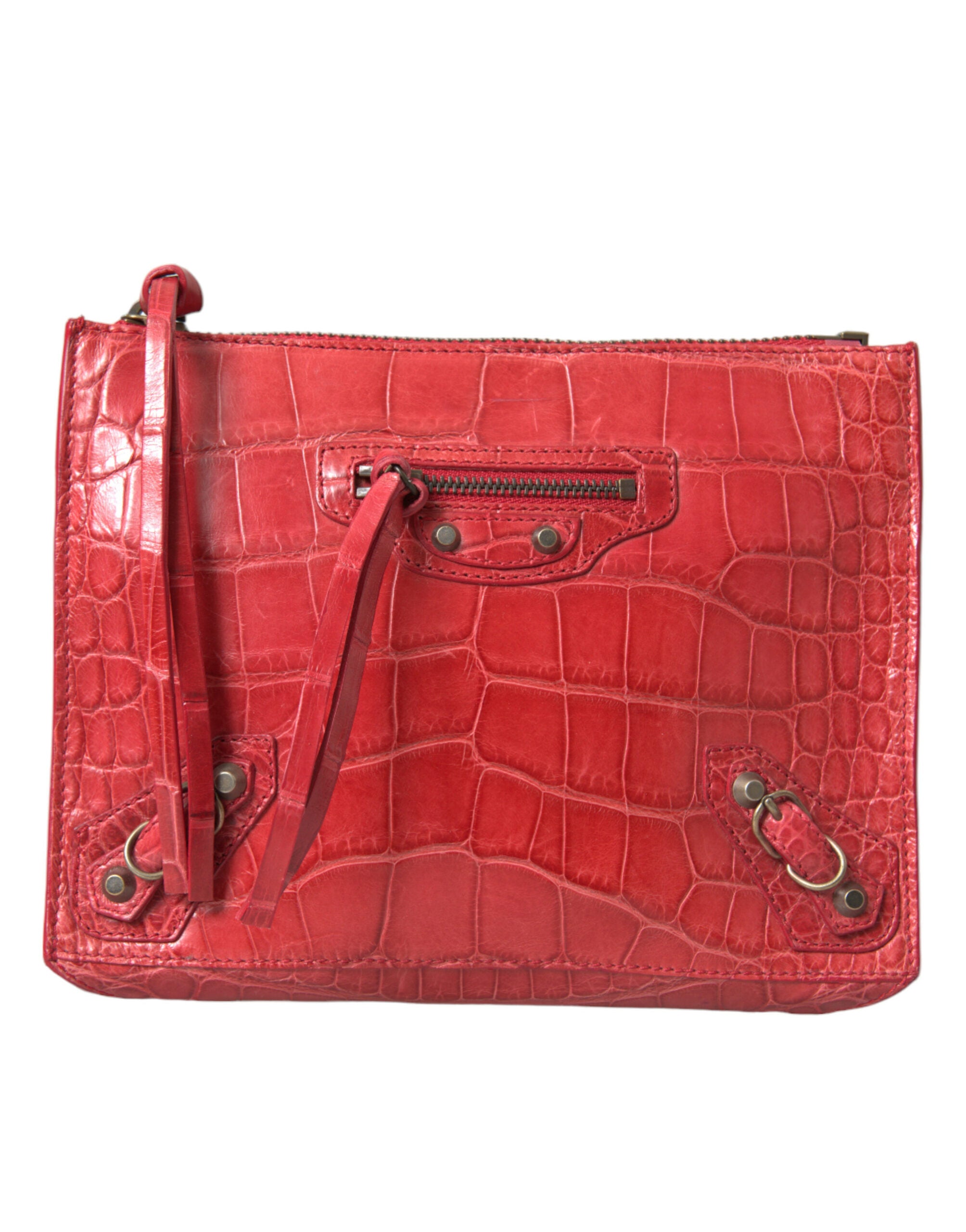 Balenciaga Classic Pouch in Red Exotic Alligator Leather