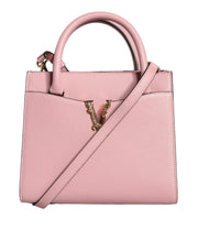 Versace Small Shoulder Bag in Pink Calfskin, Double Handle and V Logo