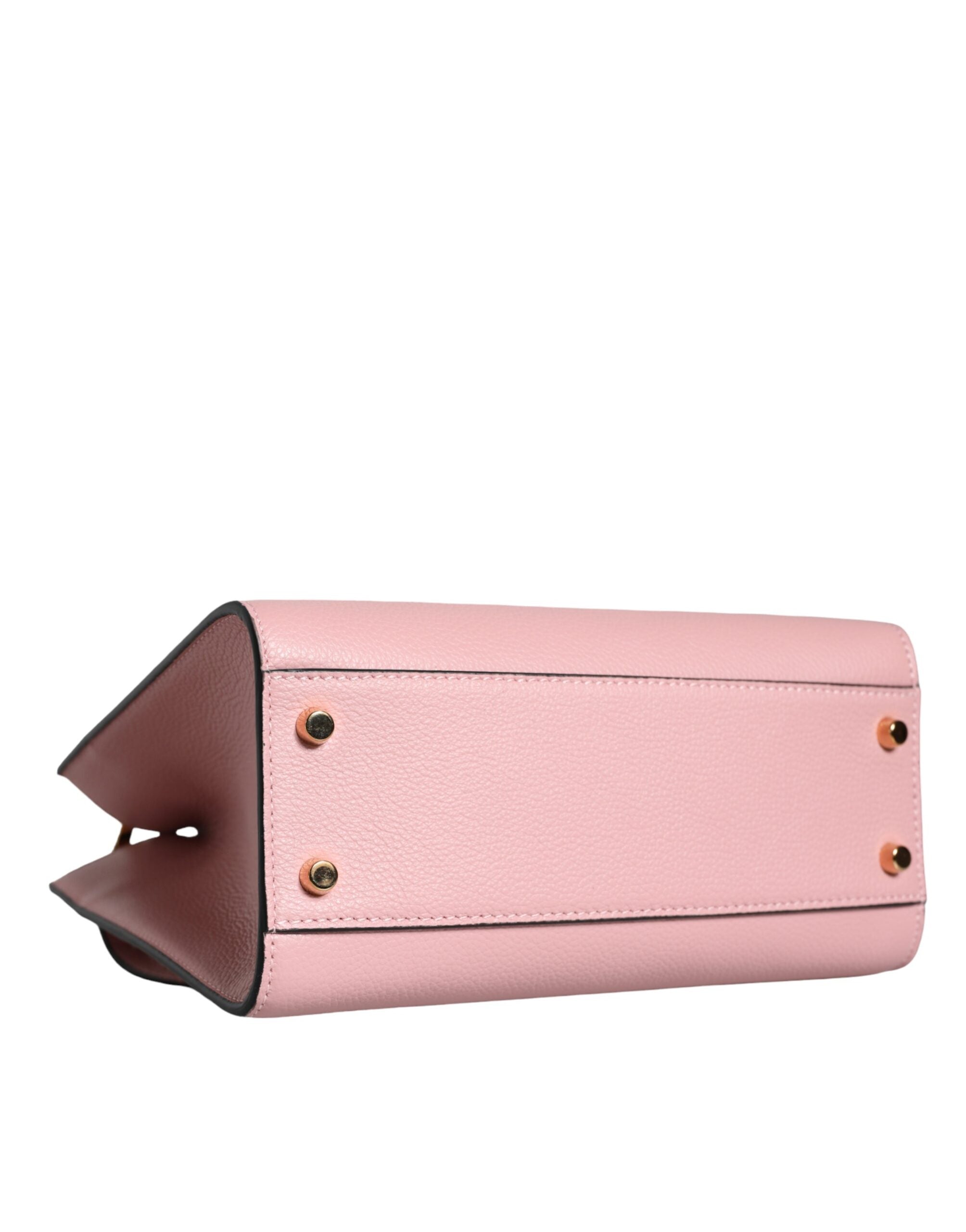 Versace Small Shoulder Bag in Pink Calfskin, Double Handle and V Logo