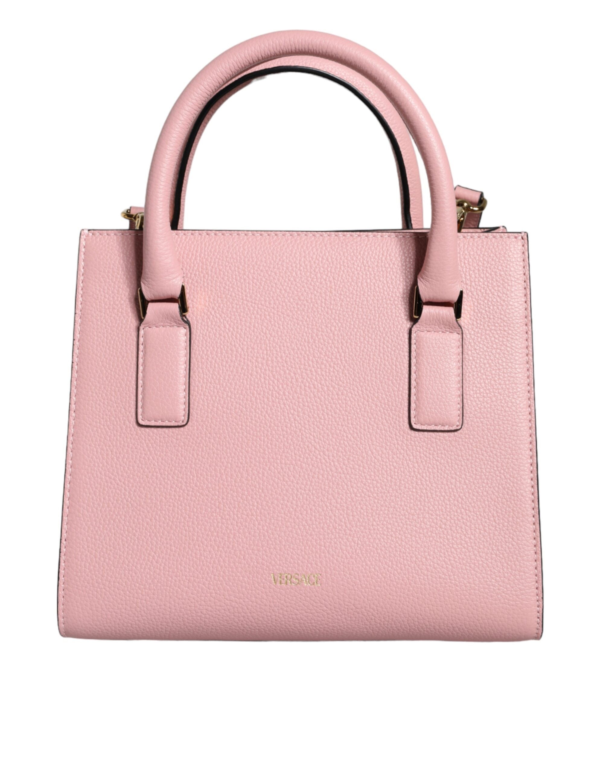 Versace Small Shoulder Bag in Pink Calfskin, Double Handle and V Logo