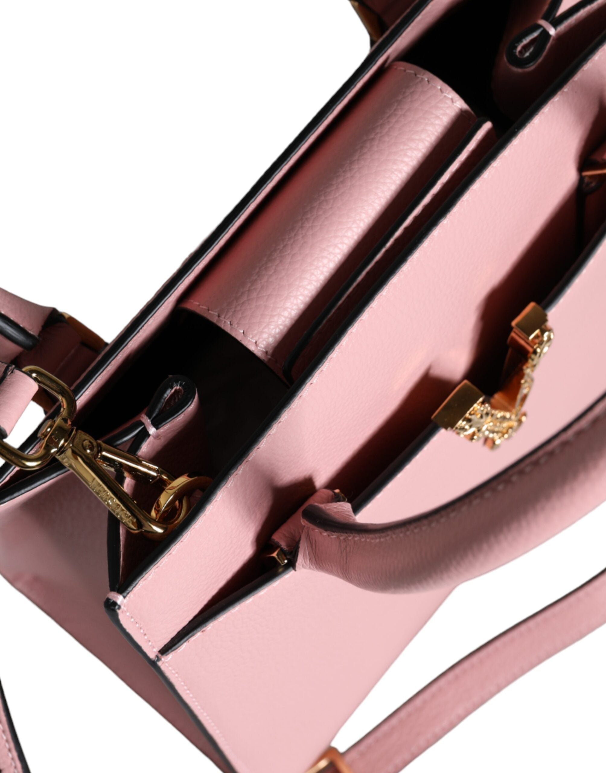 Versace Small Shoulder Bag in Pink Calfskin, Double Handle and V Logo