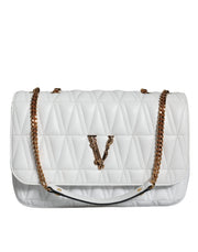 Versace Mini Shoulder Bag in White Nappa Leather, Magnetic Closure
